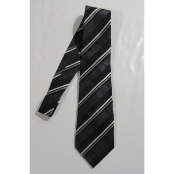 Donald J. Trump Signature Collection Necktie Tie Black Silver & Ivory Striped - Picture 1 of 3